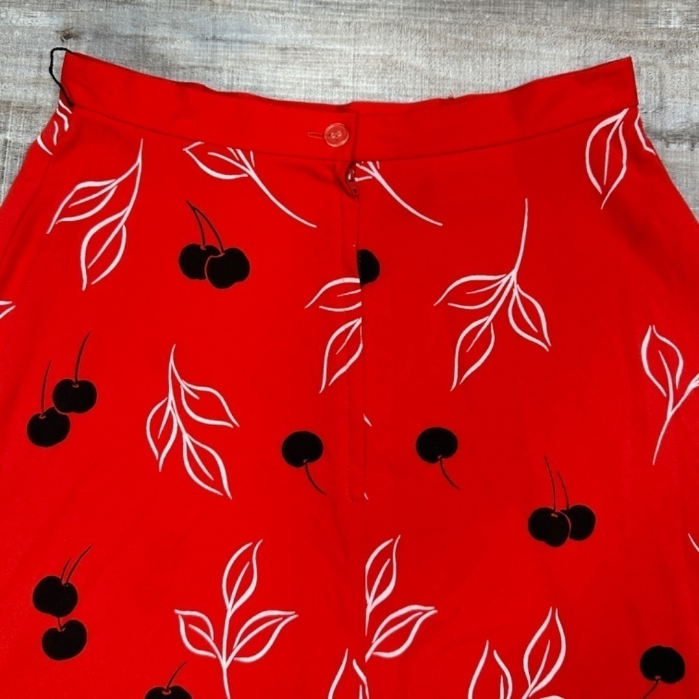 Vintage Miss SHAHEEN Red Black Cherry Print Maxi Skirt Vintage Size 12 - Picture 7 of 11